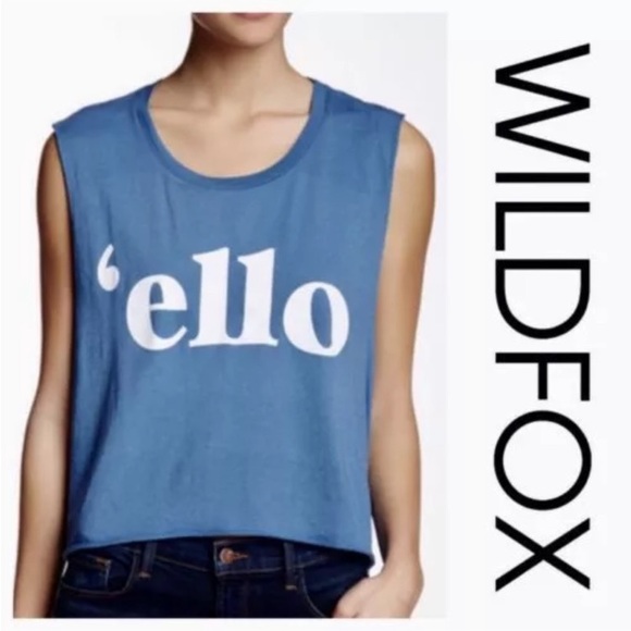 Wildfox Tops - Wildfox Blue Sleeveless ‘Ello Oversized Crop Top